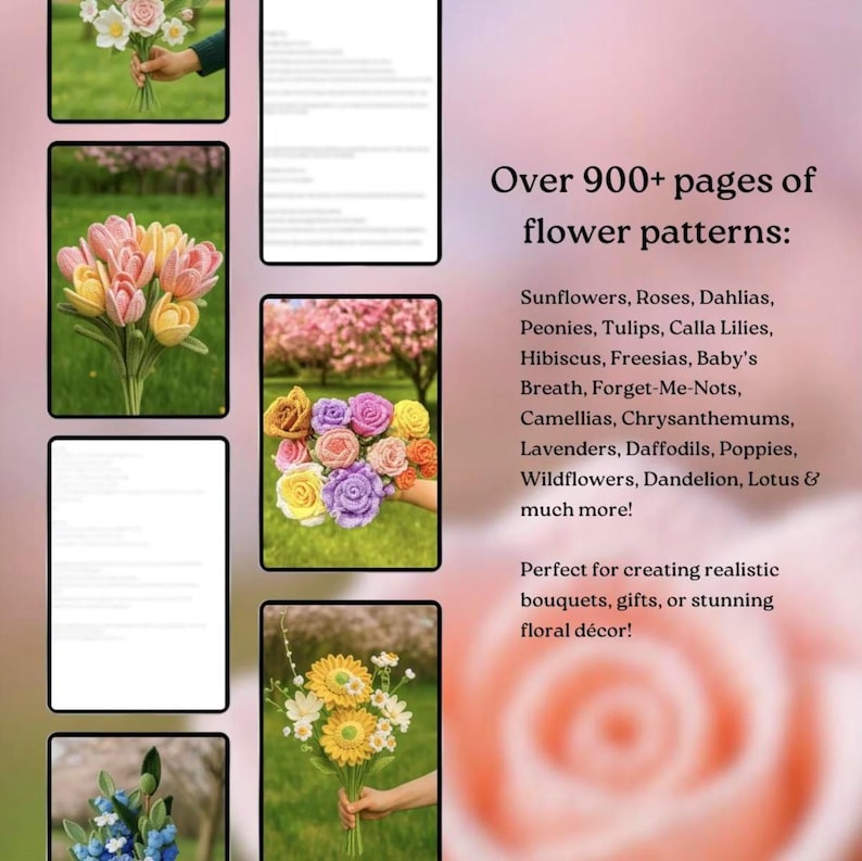 900+ Flower Bouquet Crochet PATTERN Bundle Amigurumi Digital Mother Day Floral Stem Pot Plant Spring Sun Wedding Rose Tulip Daisy Grad Gift