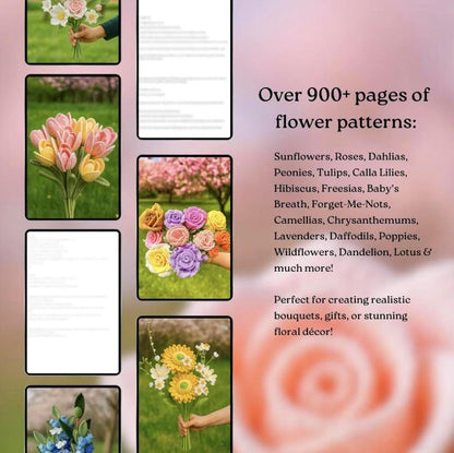 900+ Flower Bouquet Crochet PATTERN Bundle Amigurumi Digital Mother Day Floral Stem Pot Plant Spring Sun Wedding Rose Tulip Daisy Grad Gift